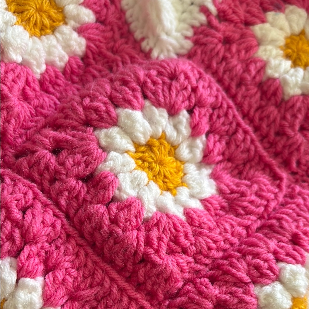 Granny Square Pink and White Crochet tote bag 
By: mysterious